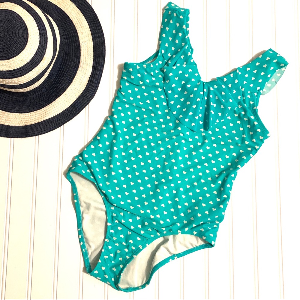 Girls Teal Heart Swimsuit One-piece- size 16